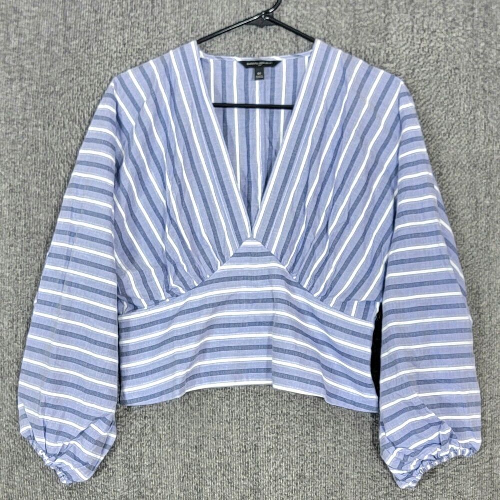 Banana Republic Blouse Womens 10 Blue Striped V Neck Dolman Sleeve Crop Top